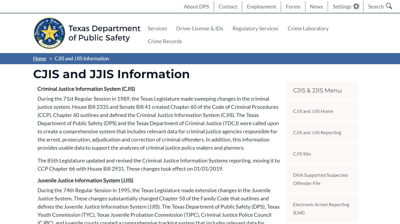 CJIS and JJIS Information | Department of Public Safety