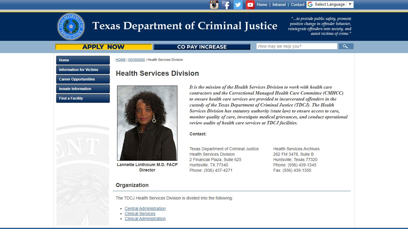 Health Services Division - Texas Department of Criminal Justice